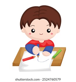 Happy Kids Doing Daily Student Studying Learning Reading Writting Activity Cartoon Illustration Vector Clipart Sticker Decoration Background