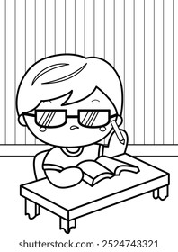 Happy Kids Doing Studying Study Learning Daily Activity Cartoon Coloring for Kids and Adult