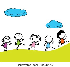 happy kids doodle going to school outdoor