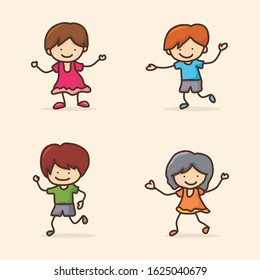 Happy kids Doodle hand drawing vector with colorful design