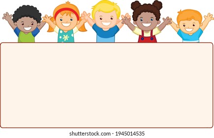 Niños felices con ilustración vectorial de banderas vacías