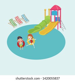 Happy kids enjoying swimming pool.