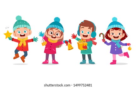 happy kids expression smile christmas set
