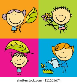Happy kids and garden