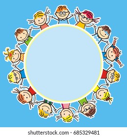 happy kids, girls and boys, conceptual banner, vector icon, eps.