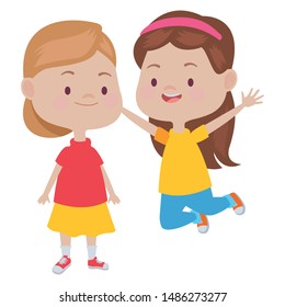 Happy kids girls playing and having fun vector illustration graphic design.