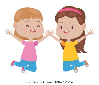 Happy kids girls playing and having fun vector illustration graphic design.