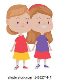 Happy kids girls playing and having fun vector illustration graphic design.