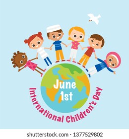 Happy kids with globe. International Children's Day.