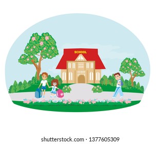Happy kids go to school