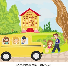 happy kids go to school 