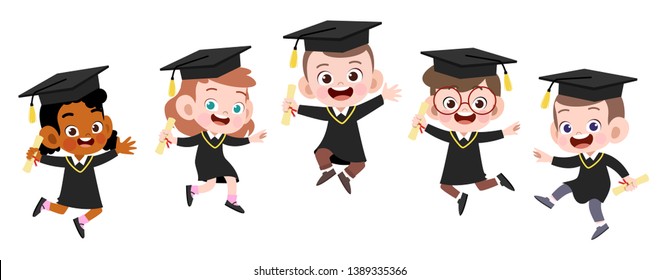 happy kids graduation vector illustration isolated