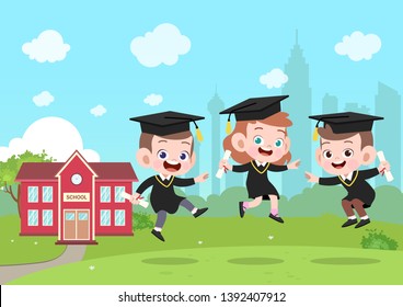 Happy Kids Graduation Vector Illustration Stock Vector (Royalty Free ...