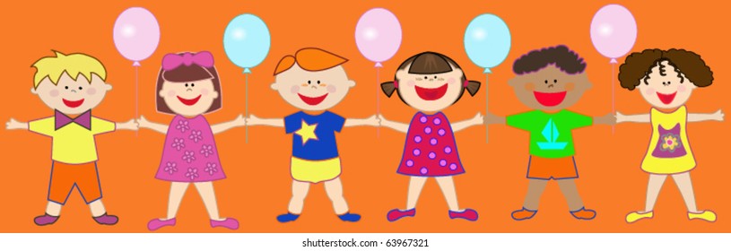 happy kids hand in hand