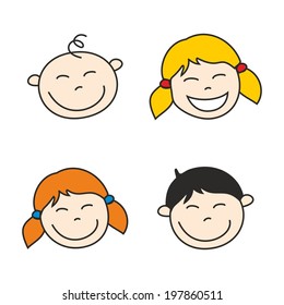 Happy kids hand drawn vector illustration isolated on white background.