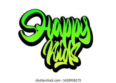 Happy kids handwritten vector lettering design. Vector calligraphy illustration isolated. Typography for banners, badges, postcard, t-shirt, prints, posters.