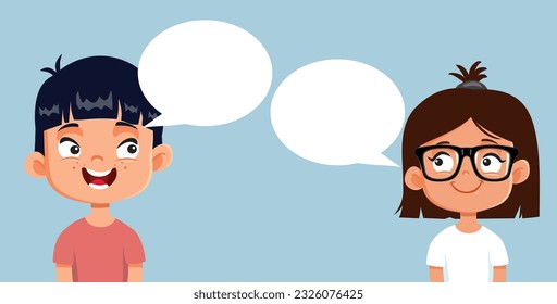 
Happy Kids Having a Conversation Vector Cartoon Illustration
Friends talking to each other in empty dialogue box sequence 
