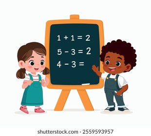 Happy Kids Having Math Lesson education vector design