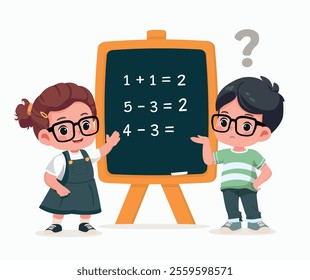 Happy Kids Having Math Lesson education vector design