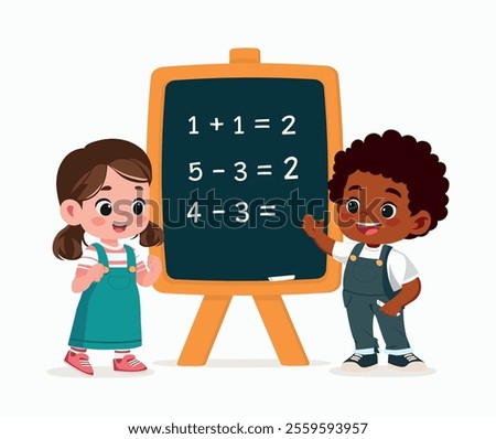 Happy Kids Having Math Lesson education vector design