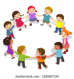 Happy Kids Holding Hands In A Circle. Cute Boys And Girls Having Fun