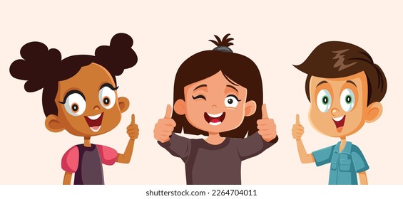 
Happy Kids Holding Thumbs up in Ok Sign Vector Cartoon Illustration. Cheerful group of students making ok gesture together
