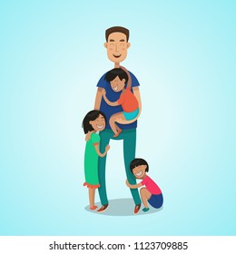 Happy Kids Hugging Their Daddy Vector Stock Vector (Royalty Free ...