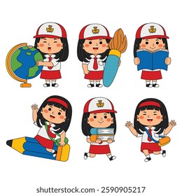 happy kids with indonesia student  uniform