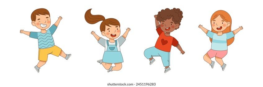 Happy Kids Jump with Joy and Excitement Vector Set