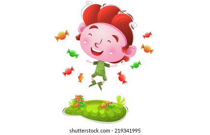 Happy Kids jumping with candies