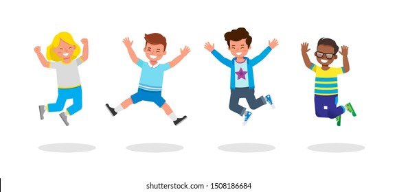 Happy kids jumping character vector design.