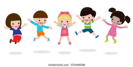 Happy Kids Jumping Dancing Together Children Stock Vector (Royalty Free ...