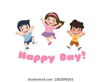  Happy kids jumping illustration, Cute children’s day
