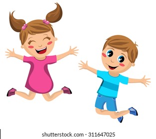 Happy kids jumping isolated