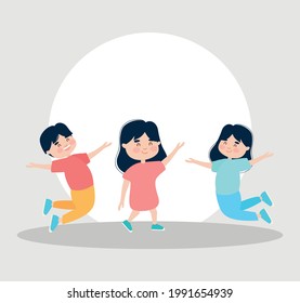 happy kids jumping on background