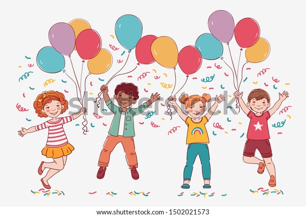 Happy Kids Jumping Over White Background Stock Vector (Royalty Free ...