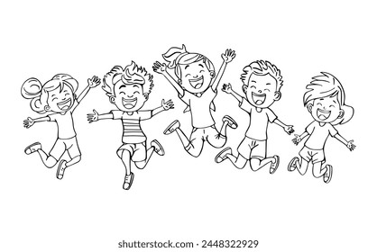  Happy Kids Jumping in the Park Coloring Book