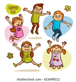 Happy kids. Jumping. Vector illustrations