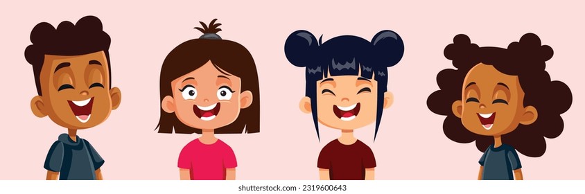 
Happy Kids Laughing Having Fun Together Vector Cartoon Illustration. Children feeling entertained having a sense of humor
