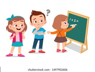 Happy kids learning math, illustration