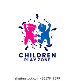 Happy Kids logo design vector template. Children Play zone logo design. Fun Children playing logo vector illustrations