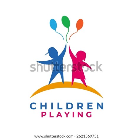 Happy Kids logo design vector. Children playing Balloon logo design icon