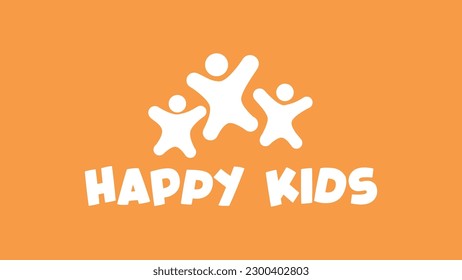 The Happy Kids logo has a white color with an orange background