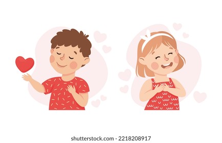 Happy kids love themselves. Self acceptance, self care, happiness concept cartoon vector illustration