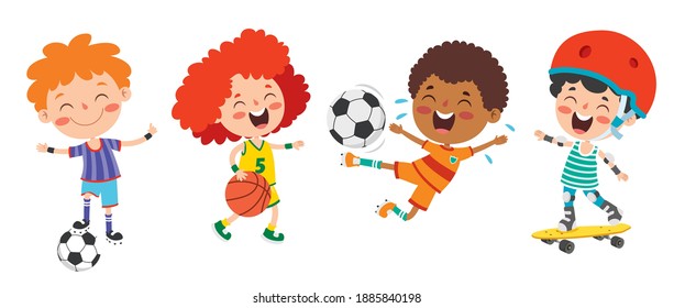 Happy Kids Making Various Sports