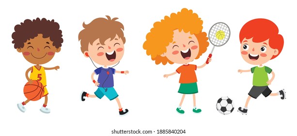 Happy Kids Making Various Sports