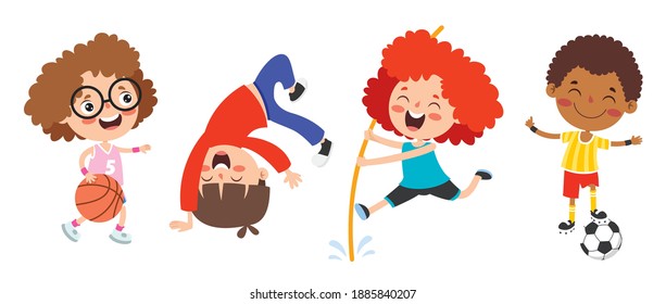 Happy Kids Making Various Sports