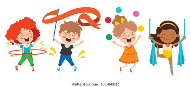 Happy Kids Making Various Sports