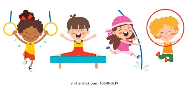 Happy Kids Making Various Sports