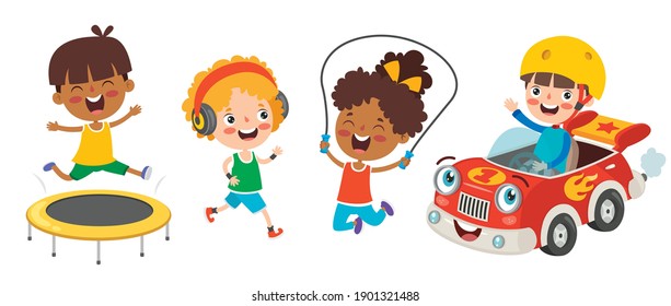 Happy Kids Making Various Sports